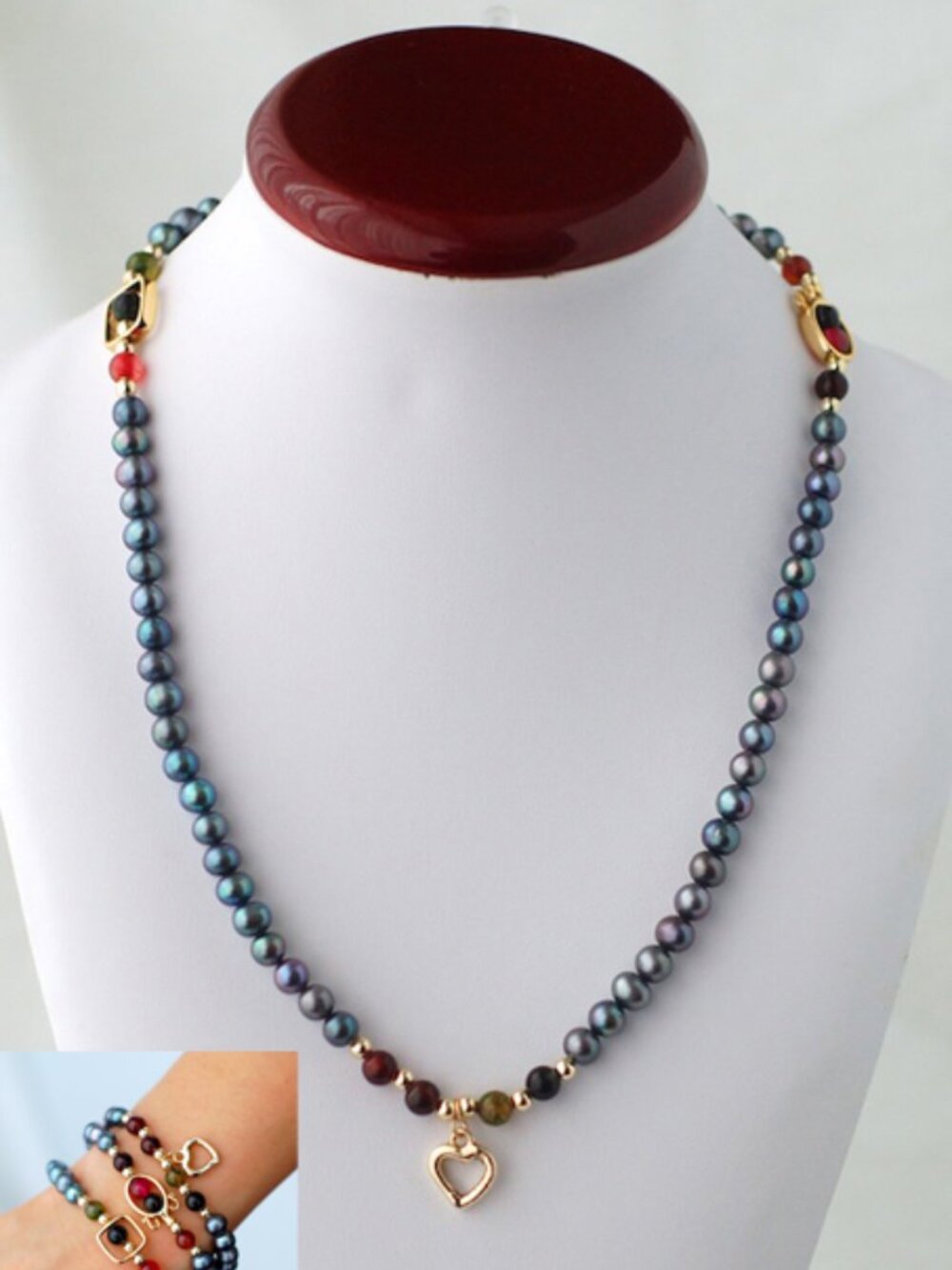 2 in 1 Peacock Grey Freshwater Pearl Necklace Bracelet